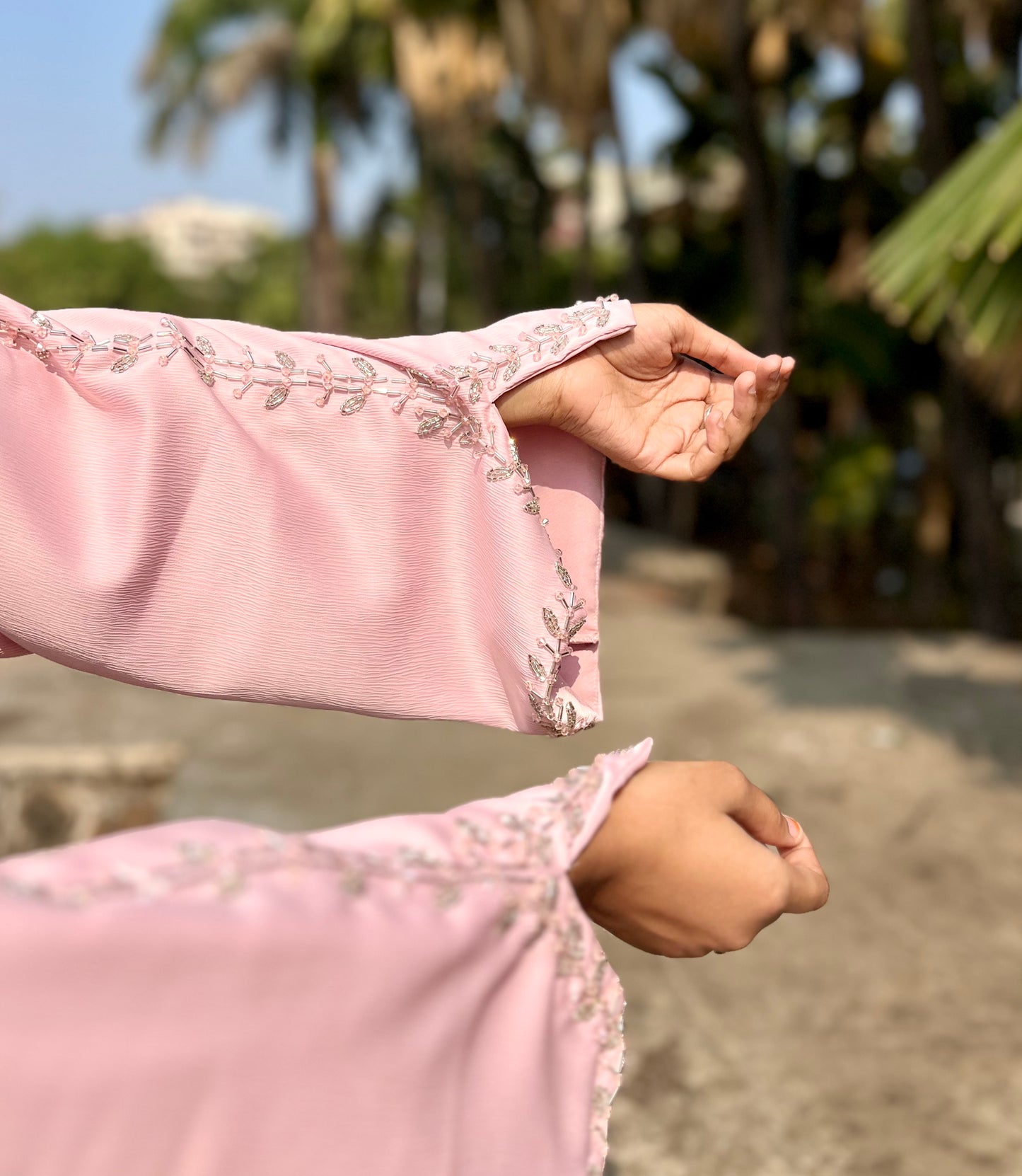 Haleema Embroidery Abaya - Baby Pink