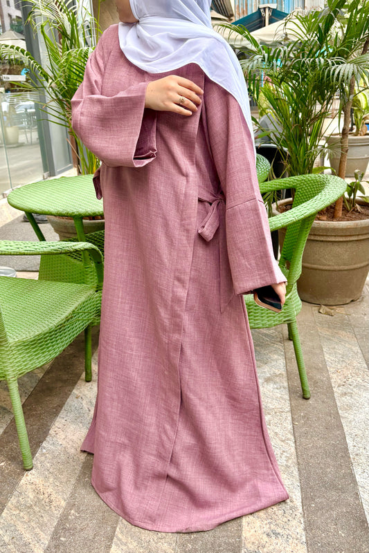 Amirah Linen Tie-up Abaya - Mauve