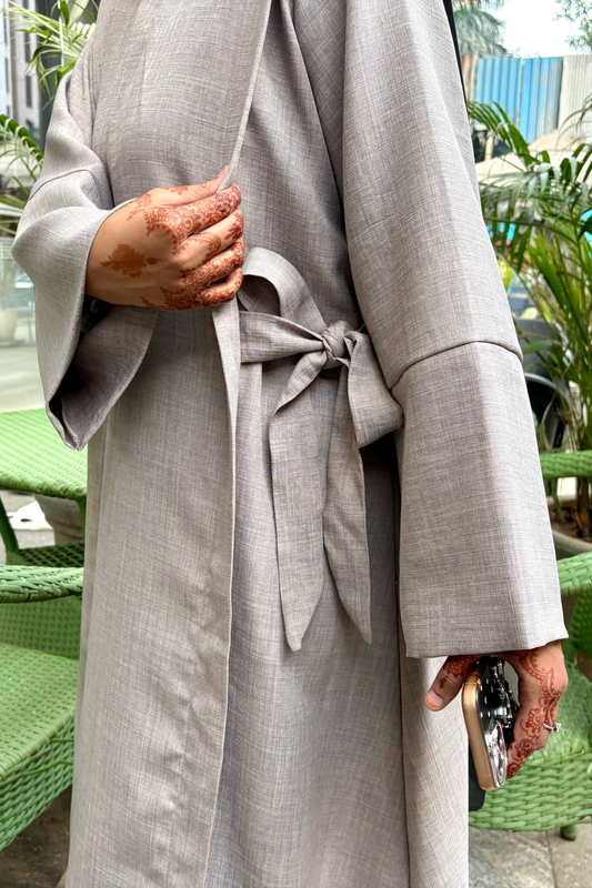 Amirah Linen Tie-up Abaya - Foam