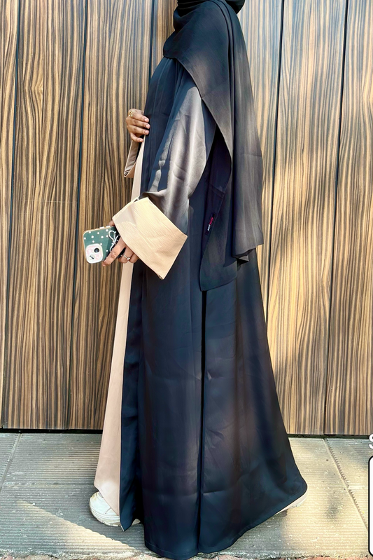 Haya Two Piece Abaya - Black & Beige
