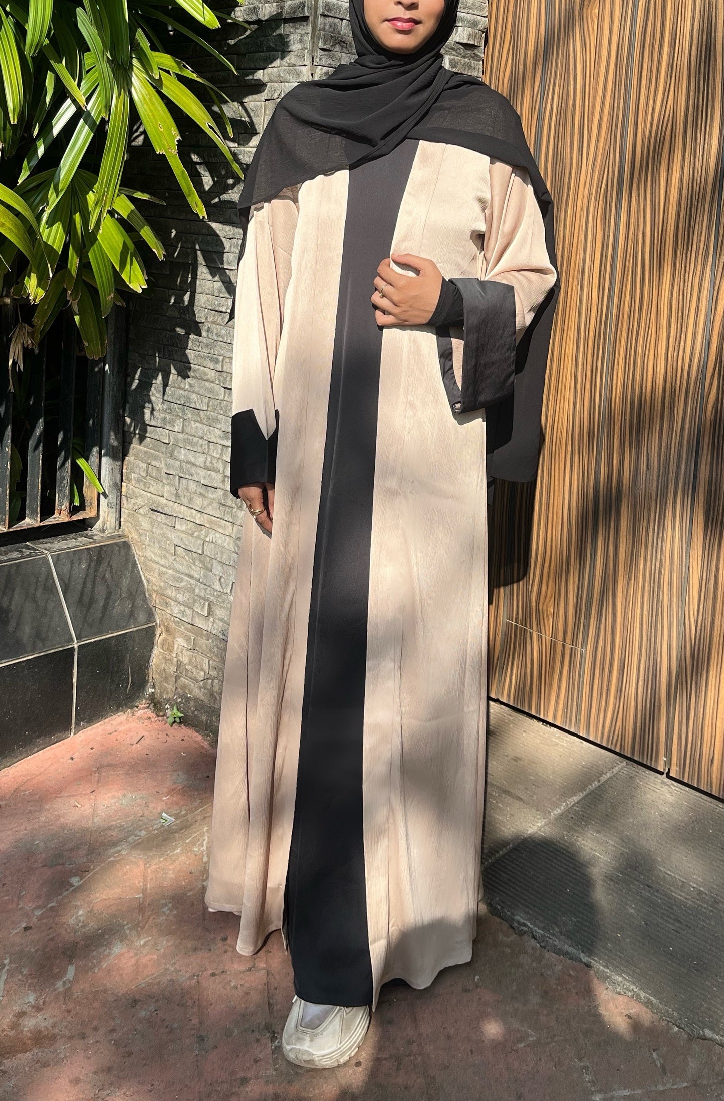 Haya Two Piece Abaya -Beige & Black