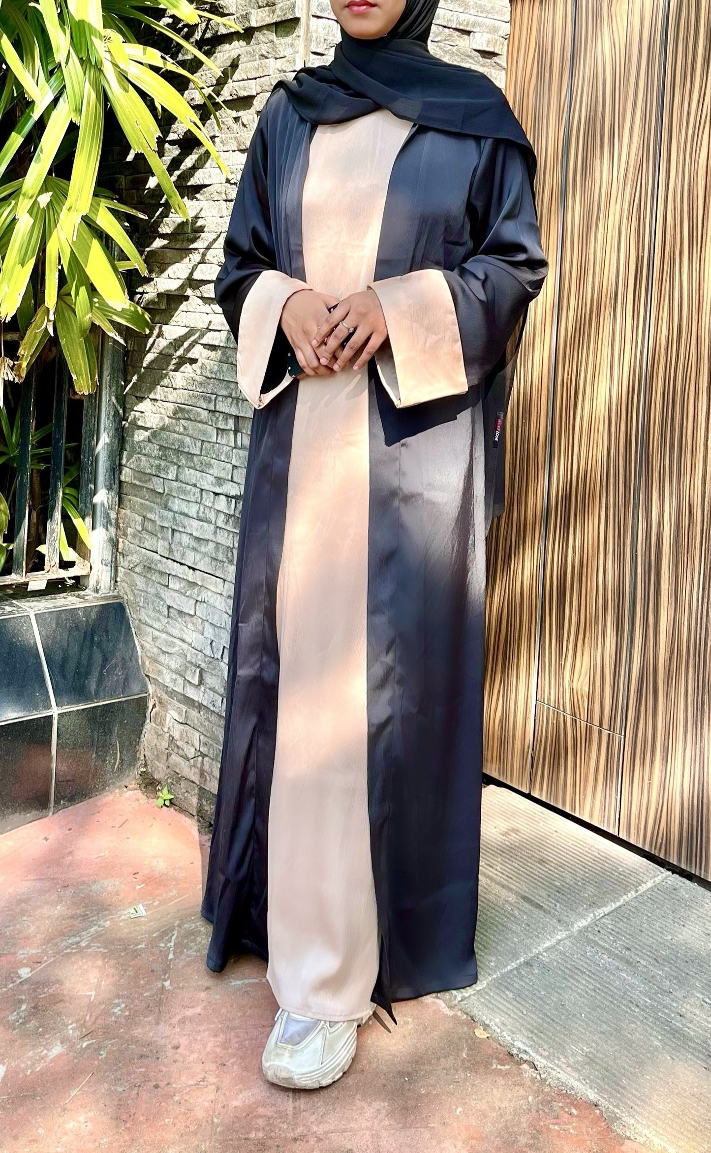 Haya Two Piece Abaya - Black & Beige