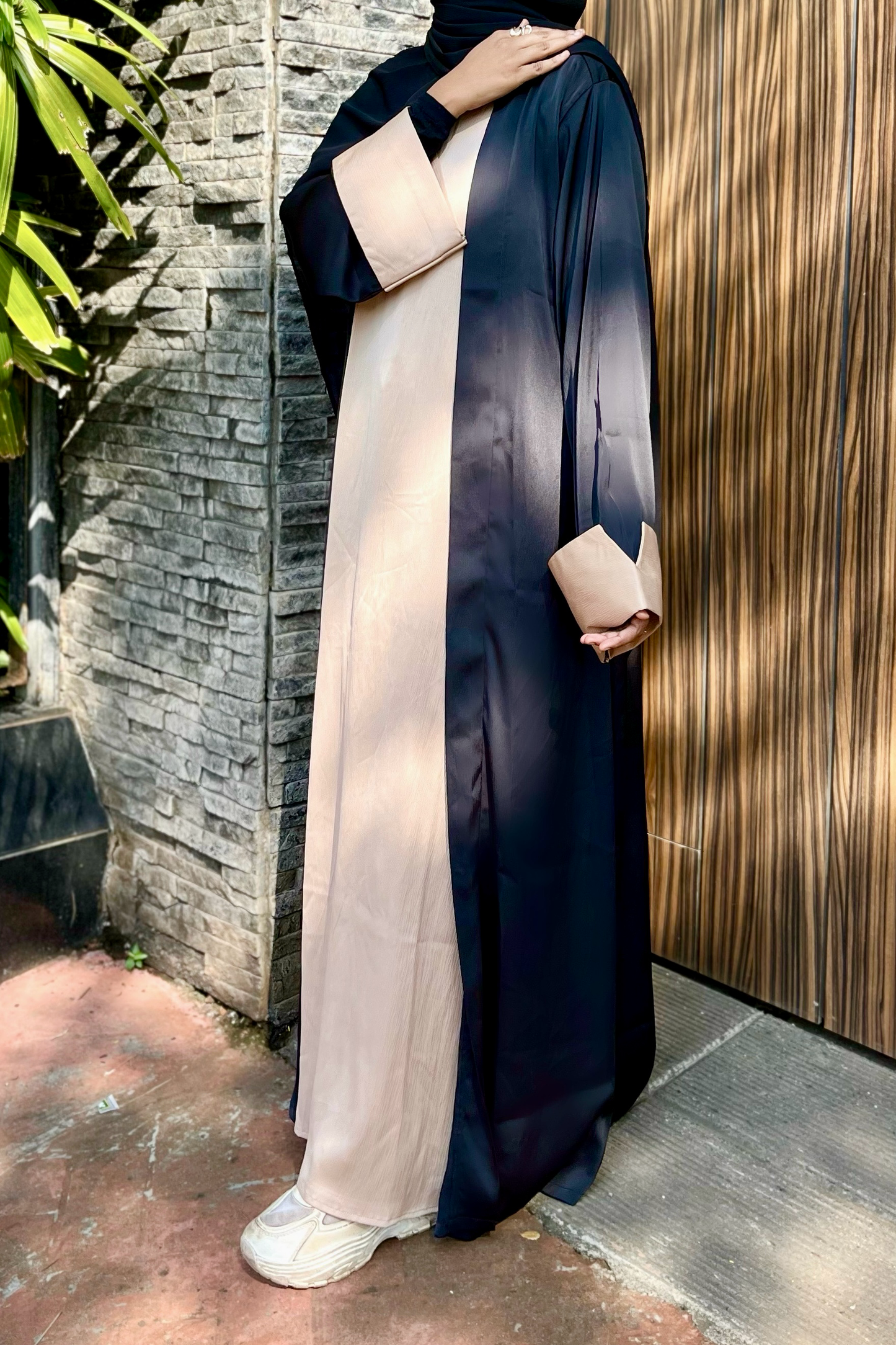 Haya Two Piece Abaya - Black & Beige