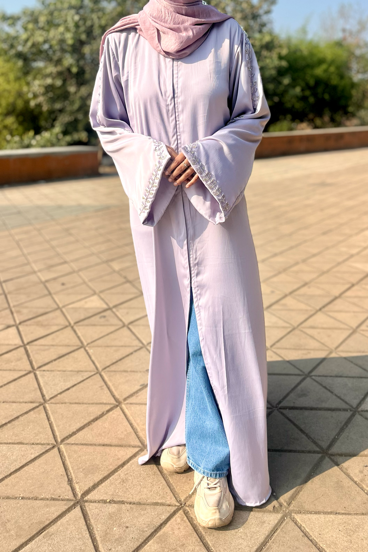 Haleema Embroidery Abaya - Powder Blue