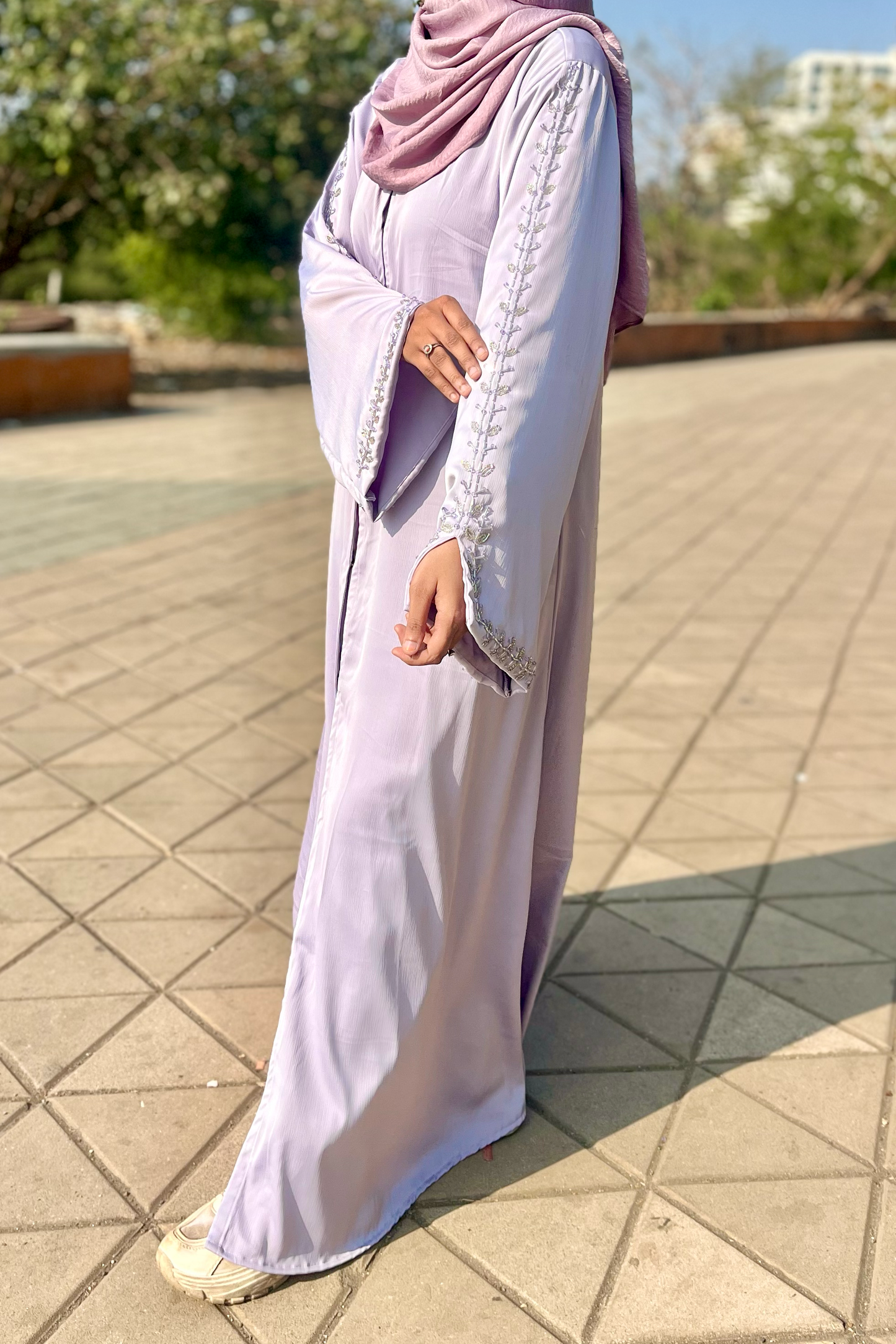 Haleema Embroidery Abaya - Powder Blue