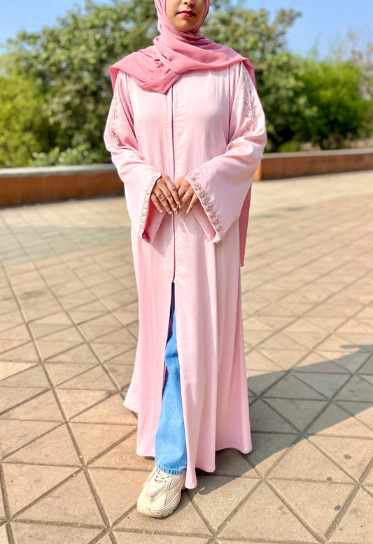 Haleema Embroidery Abaya - Baby Pink