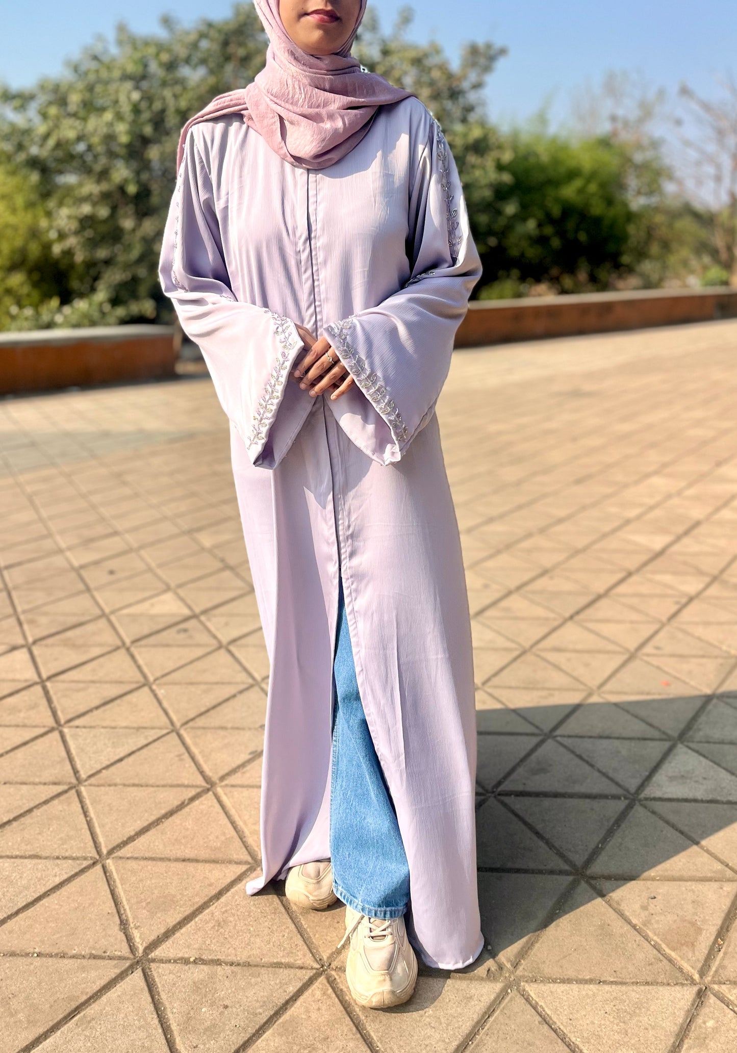 Haleema Embroidery Abaya - Powder Blue