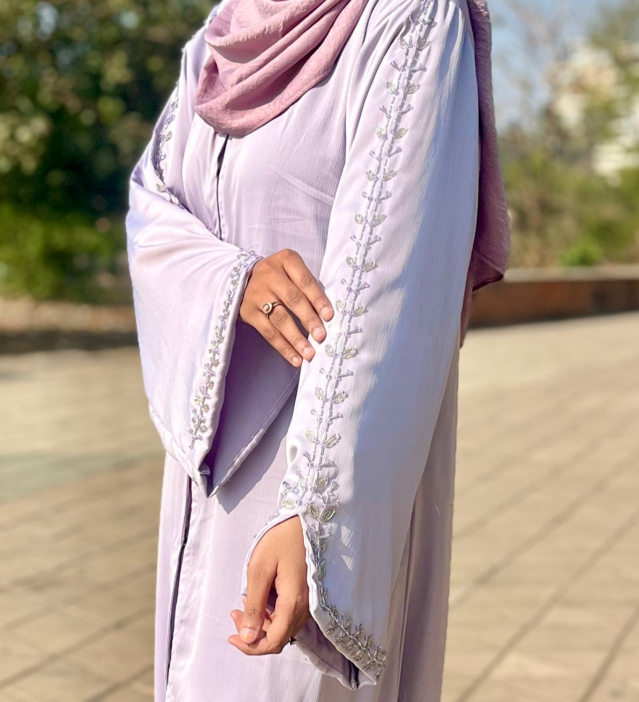 Haleema Embroidery Abaya - Powder Blue