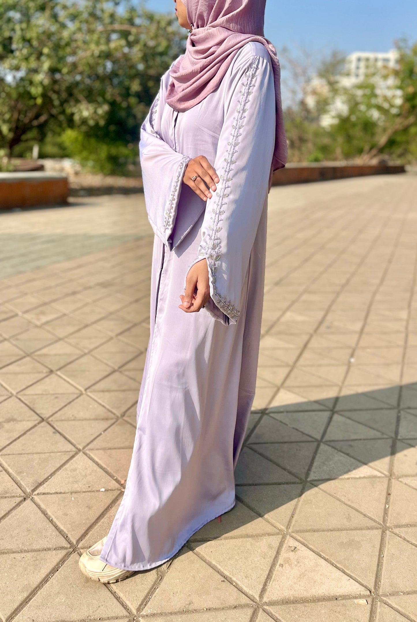 Haleema Embroidery Abaya - Powder Blue