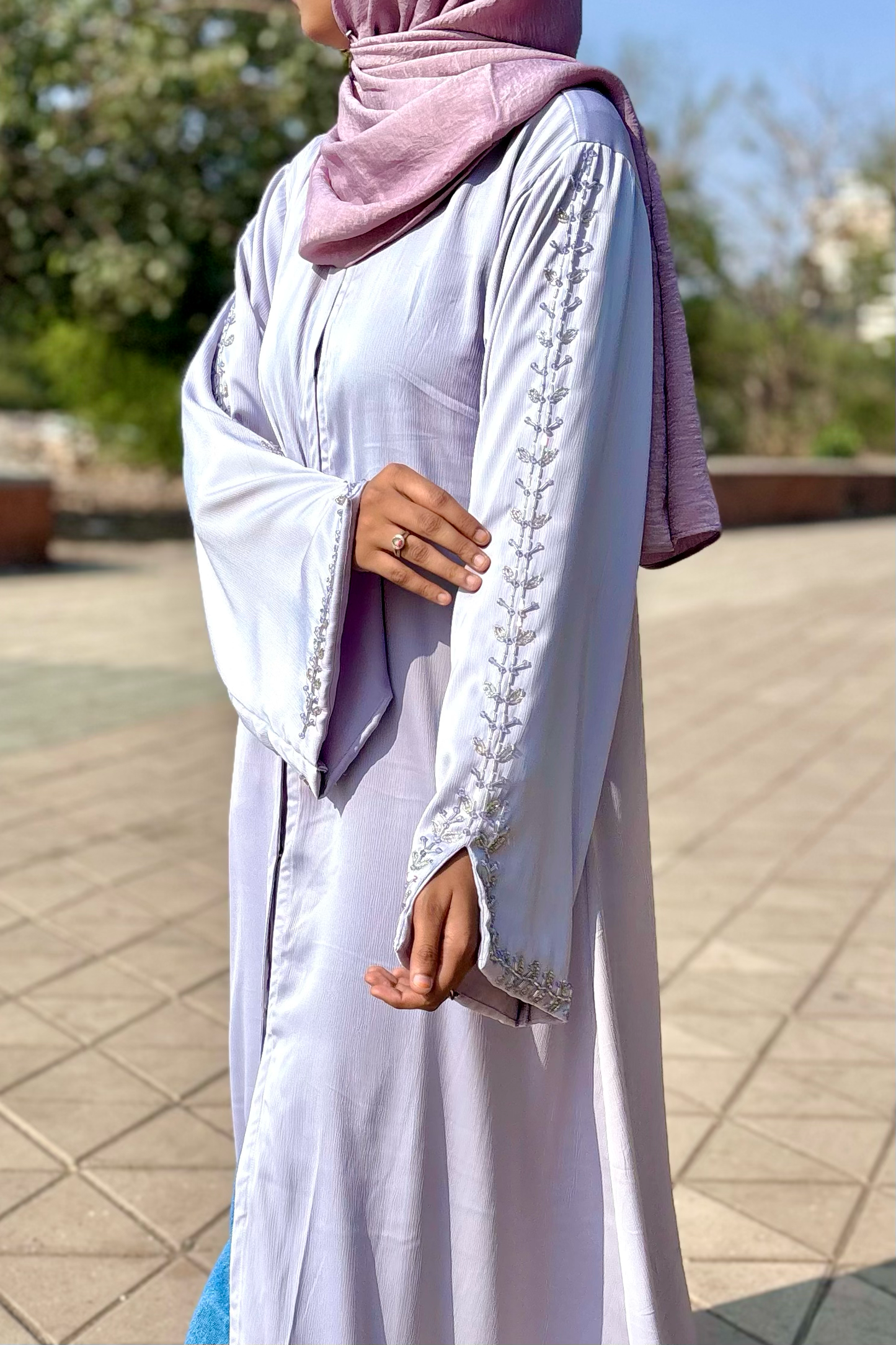 Haleema Embroidery Abaya - Powder Blue