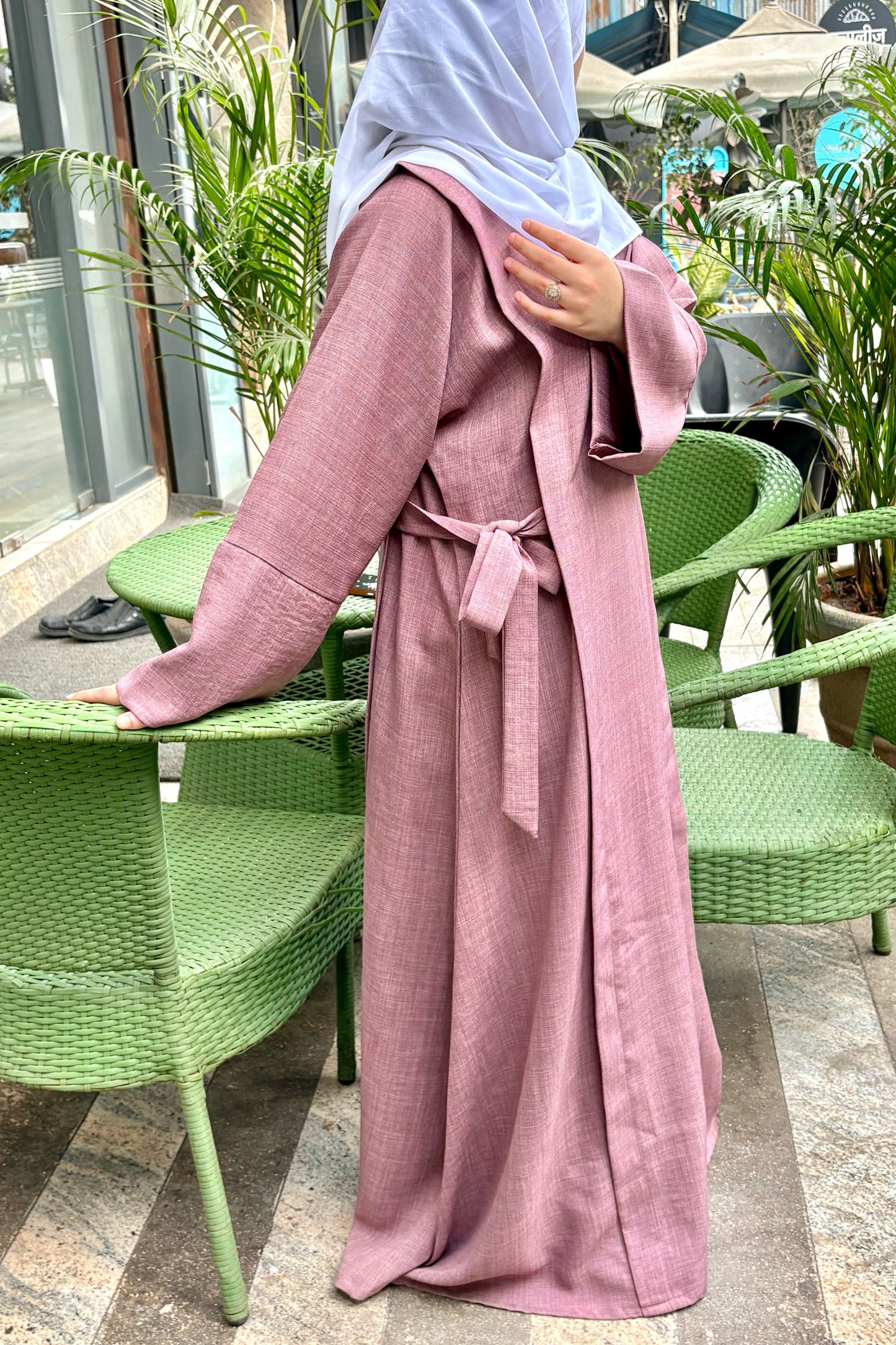 Amirah Linen Tie-up Abaya - Mauve