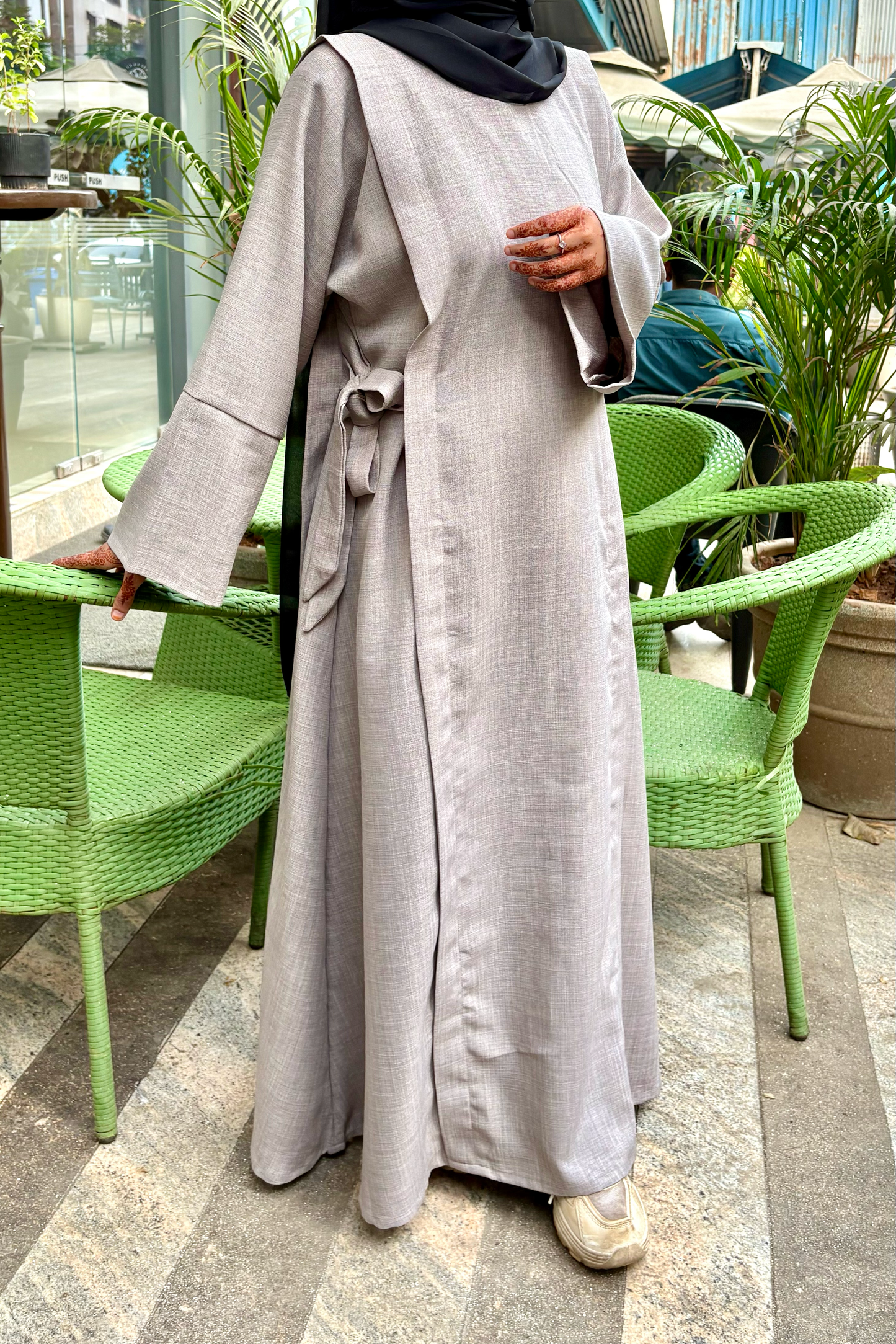 Amirah Linen Tie-up Abaya - Foam