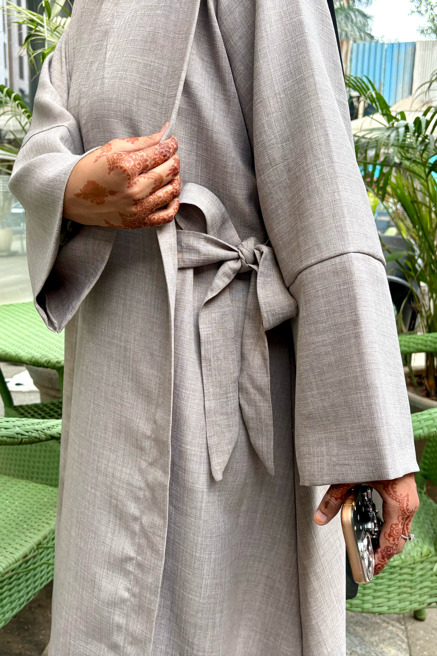 Amirah Linen Tie-up Abaya - Foam